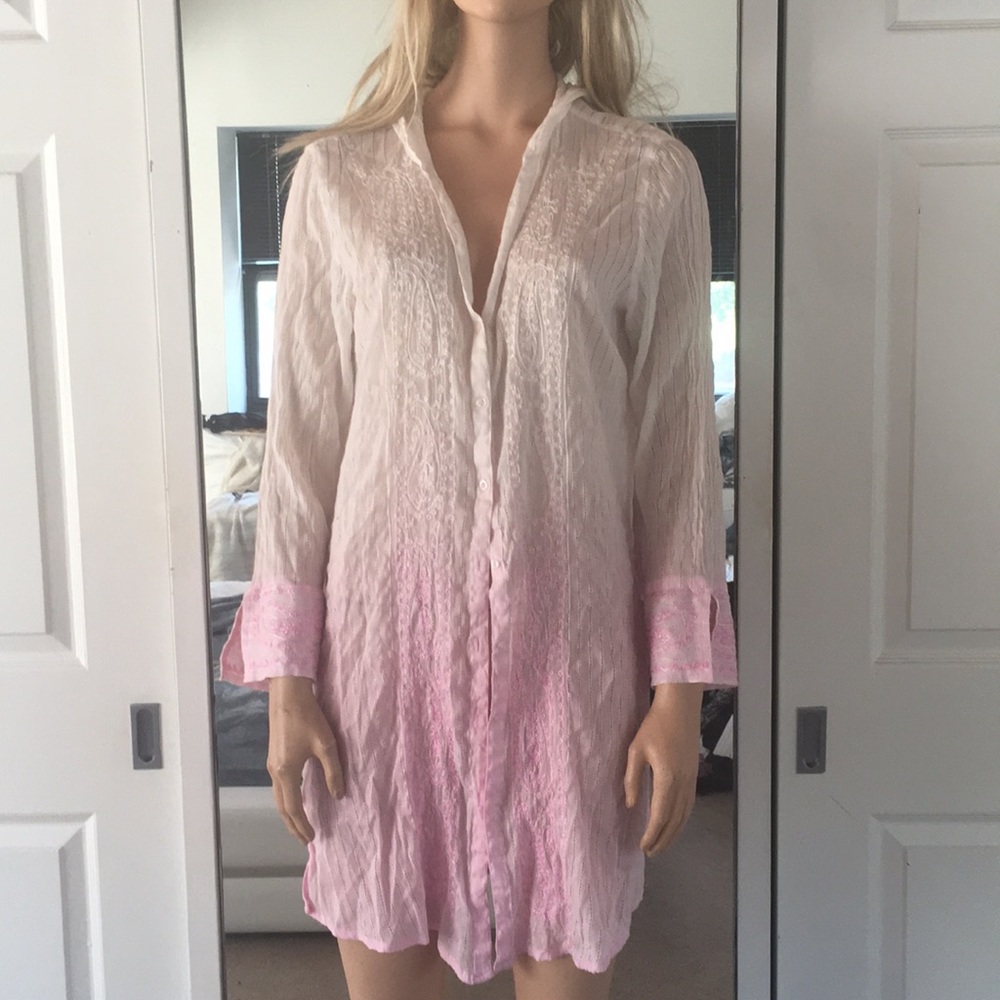 Off Wht/Pink Ombré Hooded Bathing-suit Cover-up